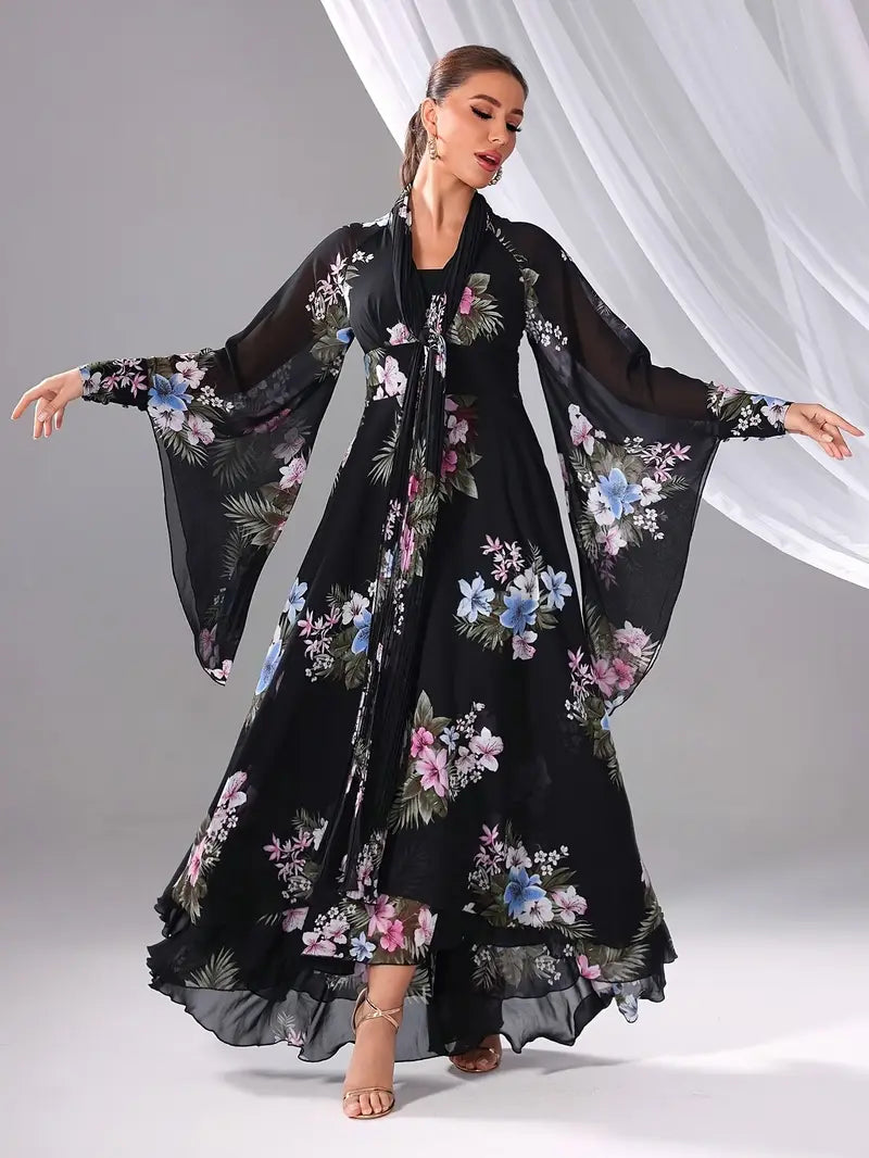 Elegant Floral Sequin Embellished Off-Shoulder Halter Dress | Delivery: 7 to 10 business days | Limited stocks available | Hurry before Sold Out