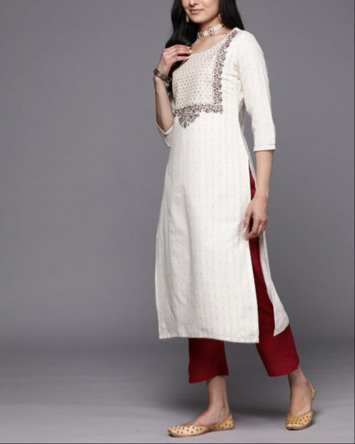 Floral Embroidered Kurta with Trousers & With Dupatta-KYAMSTORE