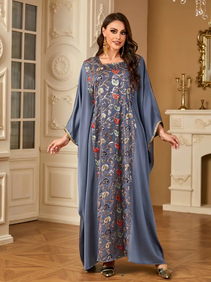 Batwing Sleeve Square Collar Sequin Arabic Long Dress | Delivery: 7 to 10 business days | Limited stocks available | Hurry before Sold Out