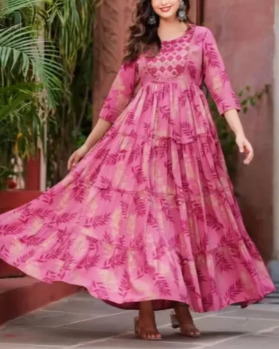 Embroidered Viscose Rayon Stitched Anarkali Gown (Color Variants)-KYAMSTORE
