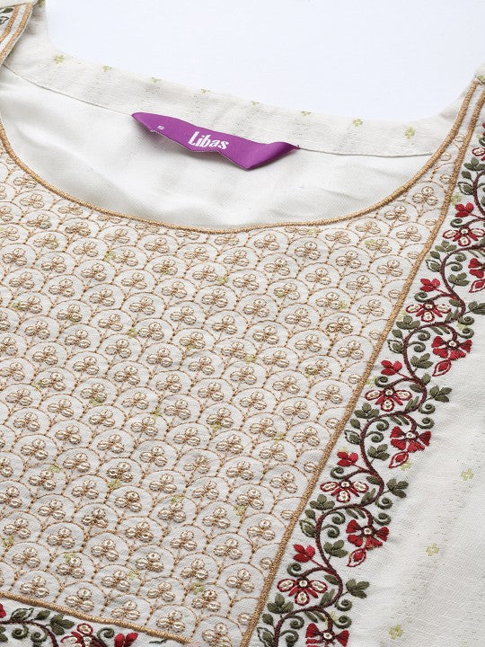 Floral Embroidered Kurta with Trousers & With Dupatta-KYAMSTORE