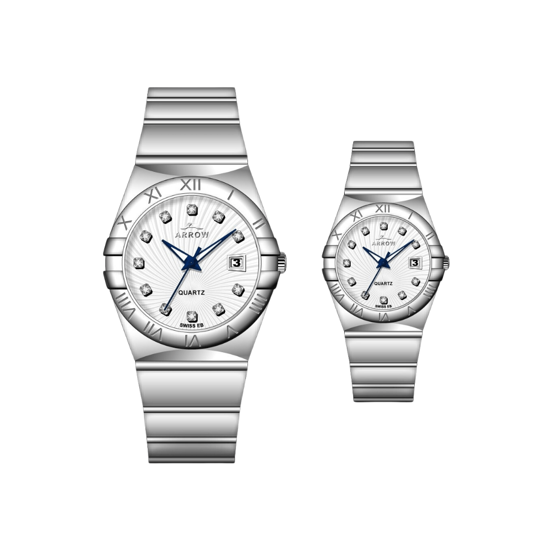 ARROW Premium Analog Couple Watch with Date Display | Colour Silver (5908)-KYAMSTORE