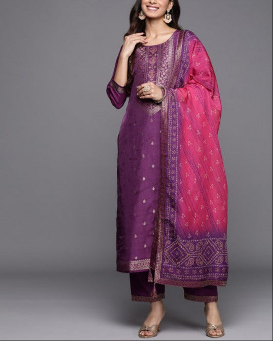 Floral Kurta with Trousers & With Dupatta-KYAMSTORE