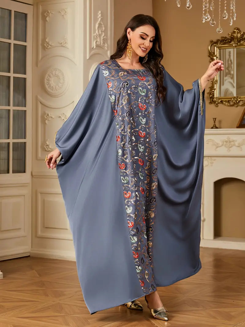 Batwing Sleeve Square Collar Sequin Arabic Long Dress | Delivery: 7 to 10 business days | Limited stocks available | Hurry before Sold Out