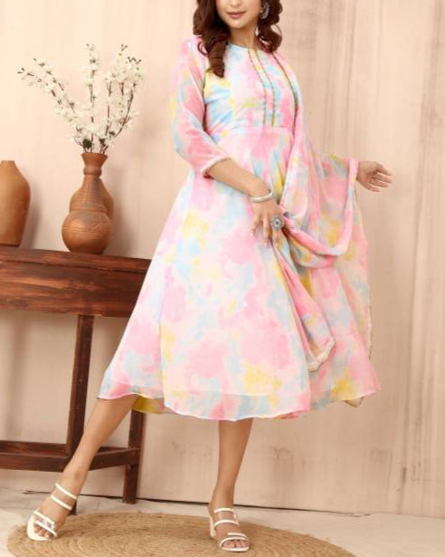 Women Georgette Kurta Dupatta Set-KYAMSTORE