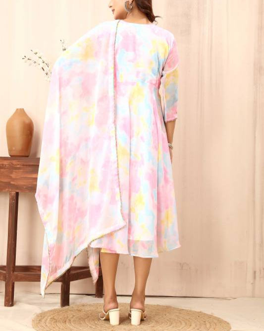 Women Georgette Kurta Dupatta Set-KYAMSTORE