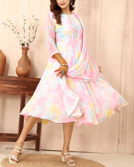 Women Georgette Kurta Dupatta Set-KYAMSTORE