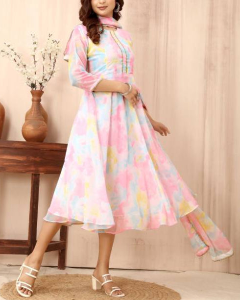 Women Georgette Kurta Dupatta Set-KYAMSTORE