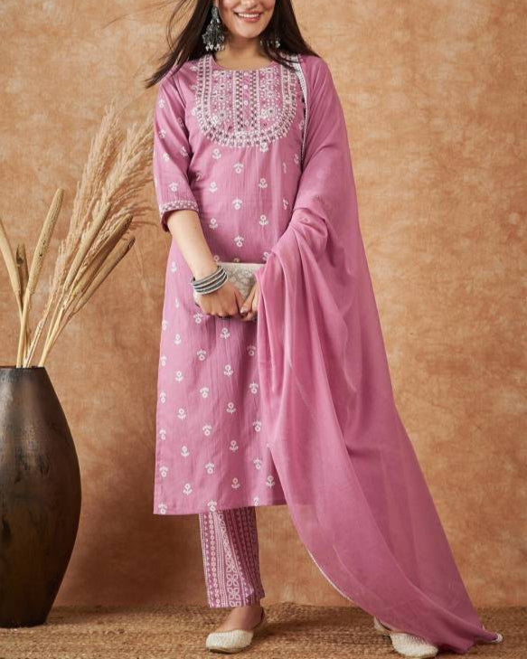 Women Viscose Rayon Kurta Pant Dupatta Set-KYAMSTORE
