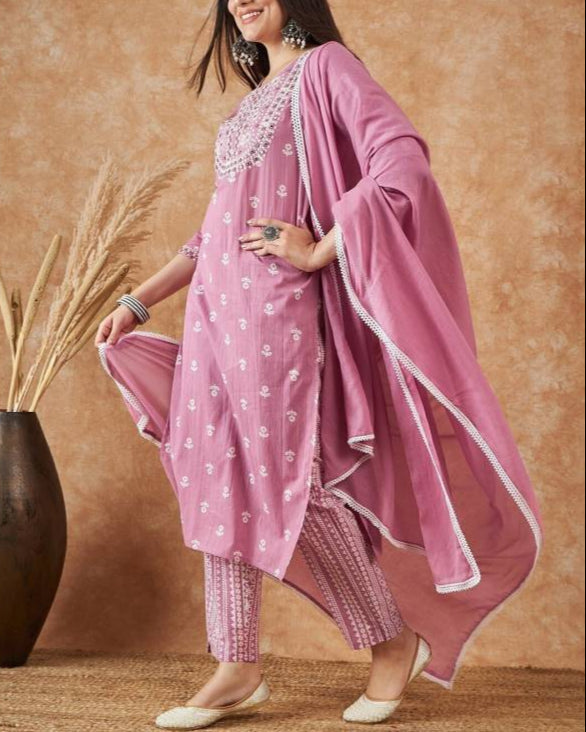 Women Viscose Rayon Kurta Pant Dupatta Set-KYAMSTORE