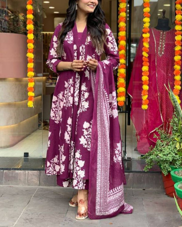 Women Cotton Rayon Kurta Pant Dupatta Set-KYAMSTORE