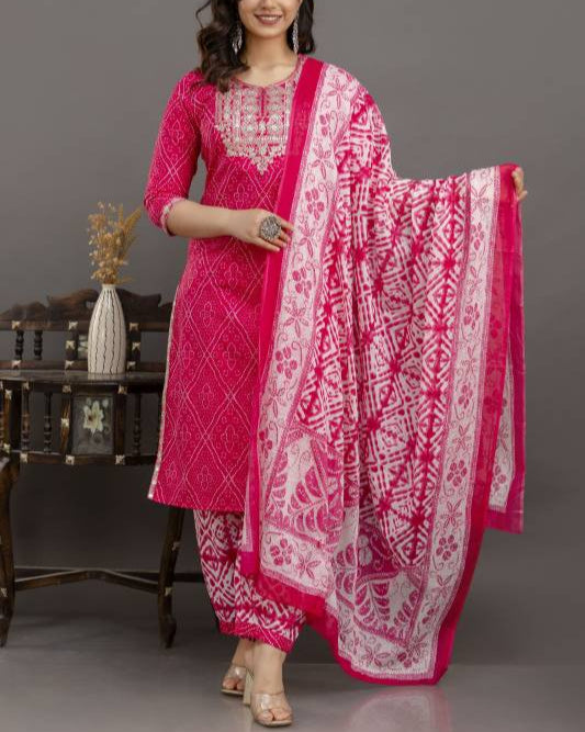 Women Pure Cotton Kurta Pant Dupatta Set-KYAMSTORE