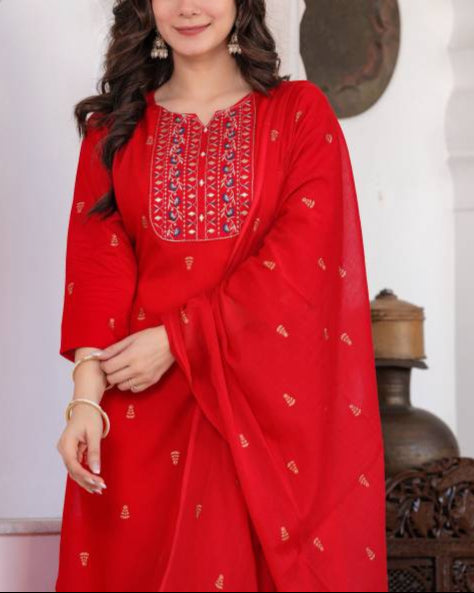 Women Viscose Rayon Kurta Pant Dupatta Set-KYAMSTORE