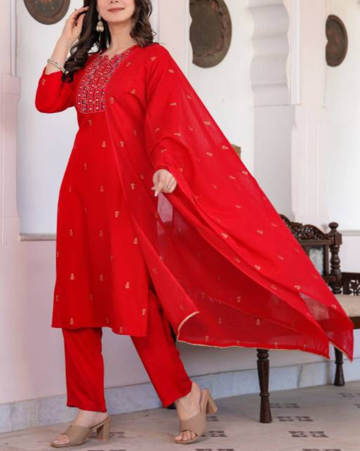 Women Viscose Rayon Kurta Pant Dupatta Set-KYAMSTORE