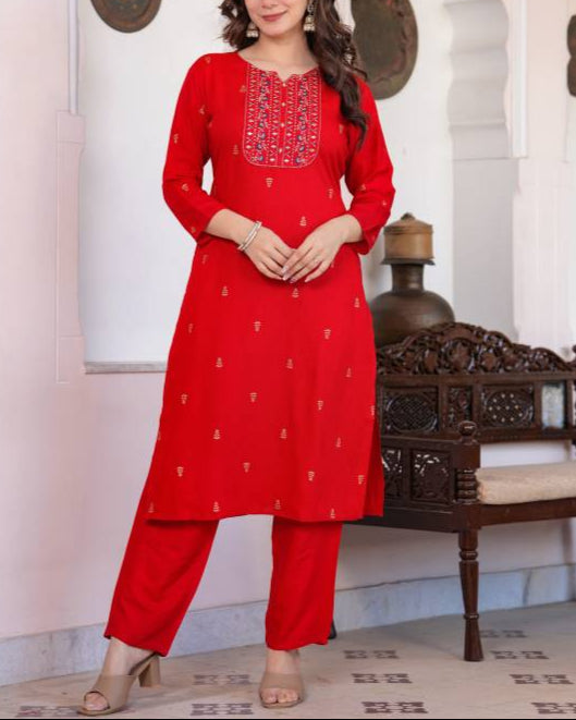 Women Viscose Rayon Kurta Pant Dupatta Set-KYAMSTORE