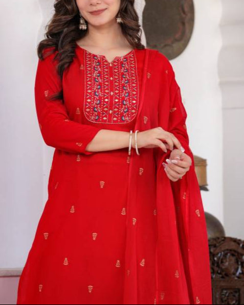 Women Viscose Rayon Kurta Pant Dupatta Set-KYAMSTORE