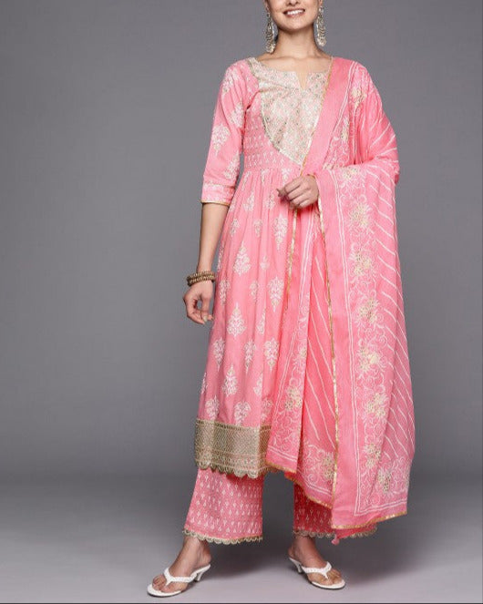 Women Ethnic Motifs Embroidered Pure Cotton Kurta With Palazzos & With Dupatta-KYAMSTORE