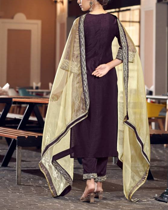 Women Silk Blend Kurta Pant Dupatta Set-KYAMSTORE