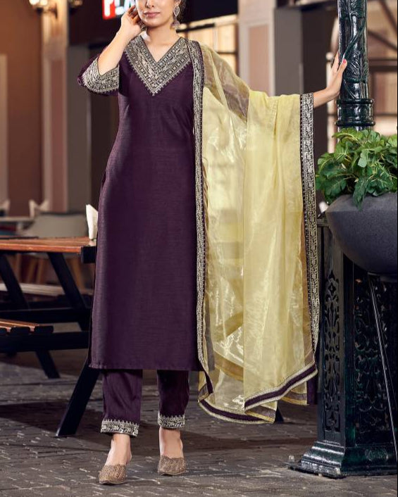 Women Silk Blend Kurta Pant Dupatta Set-KYAMSTORE