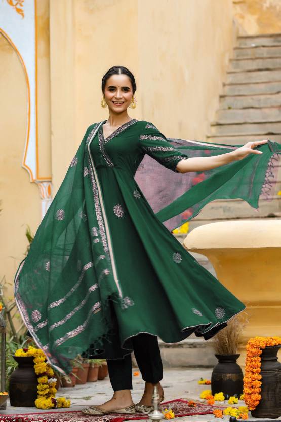 Women Cotton Rayon Kurta Pant Dupatta Set