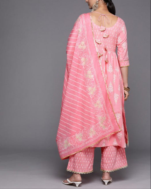 Women Ethnic Motifs Embroidered Pure Cotton Kurta With Palazzos & With Dupatta-KYAMSTORE