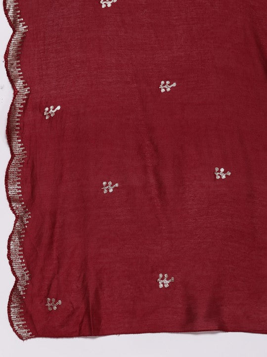 Floral Embroidered Kurta with Trousers & With Dupatta-KYAMSTORE