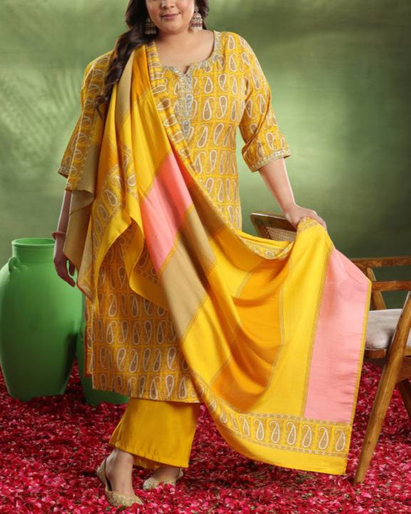 Women Silk Blend Kurta Palazzo Dupatta Set-KYAMSTORE