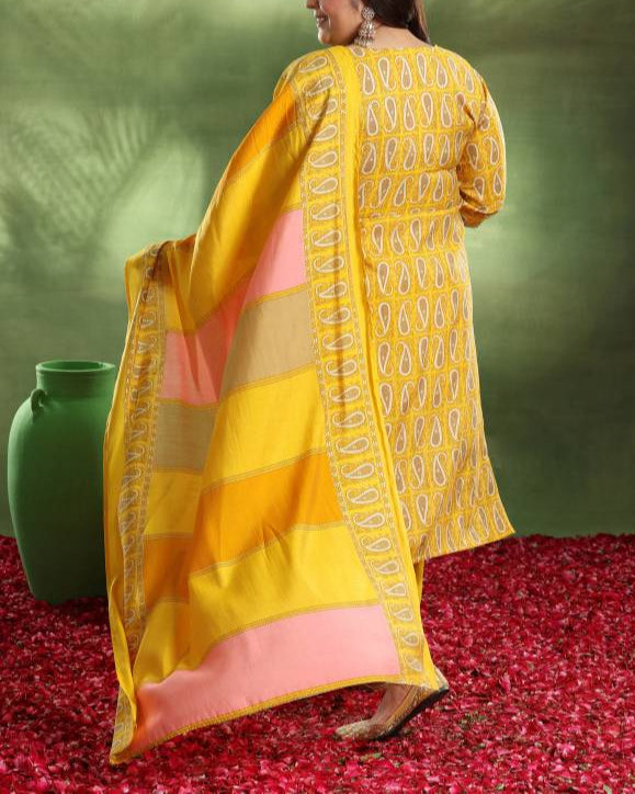 Women Silk Blend Kurta Palazzo Dupatta Set-KYAMSTORE