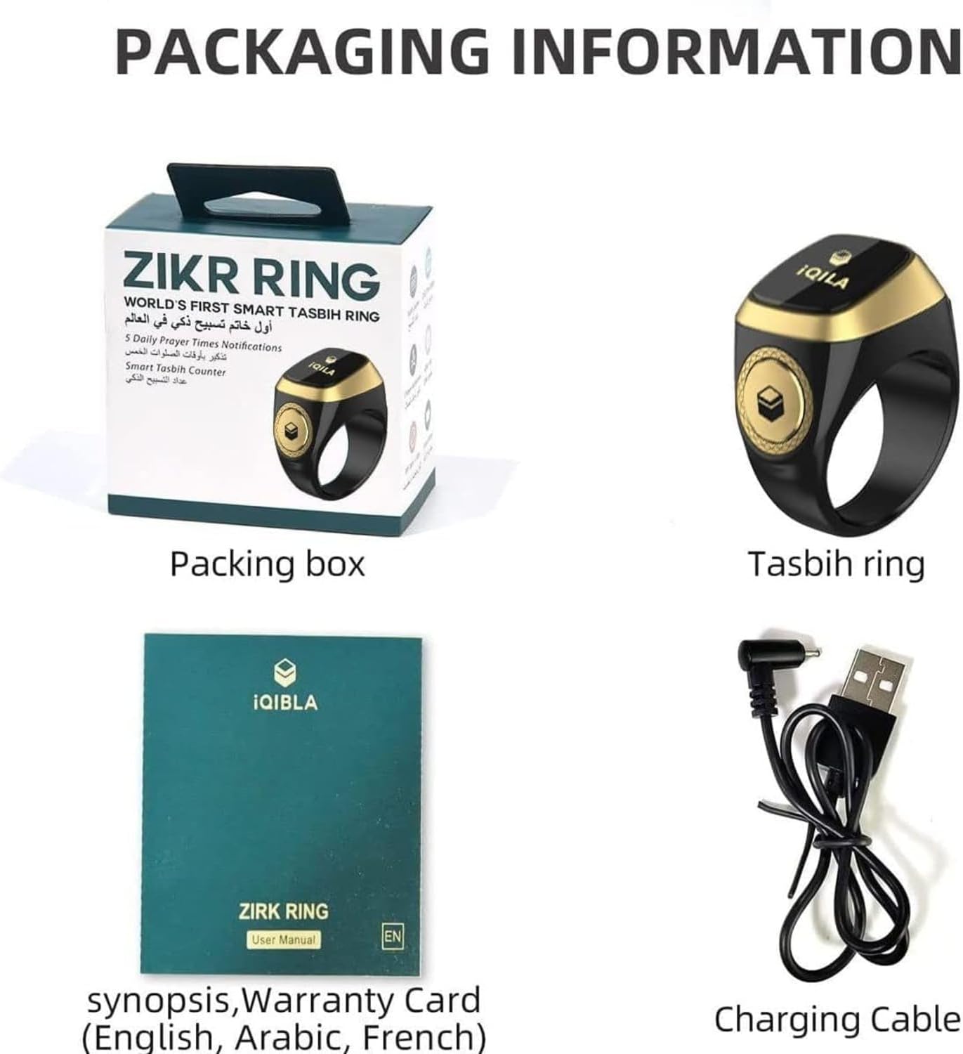 iQIBLA Smart Tasbih Zikr Ring, Muslim Prayer, Prayer timing reminder-KYAMSTORE