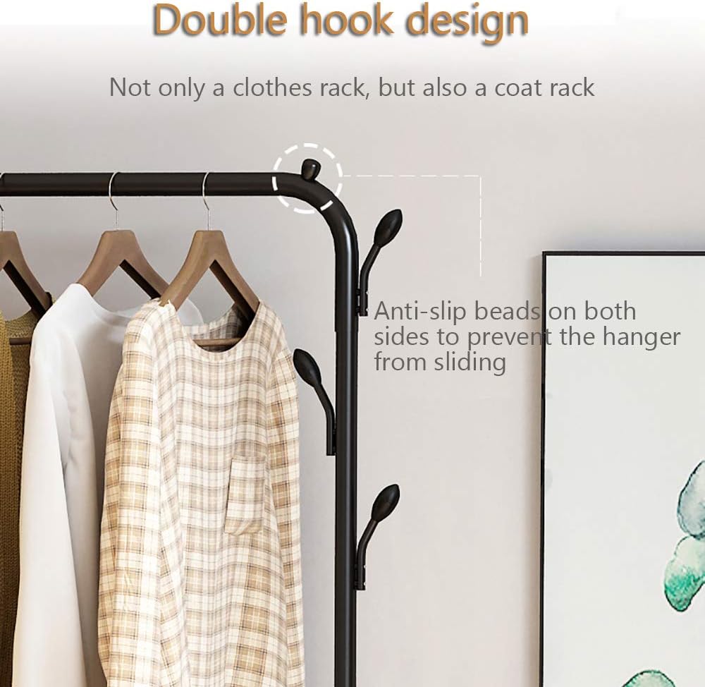 Cloth Rack, Clothes Hanger Stand Clothes Dryer Rail with Branch Hook (130cm-White)