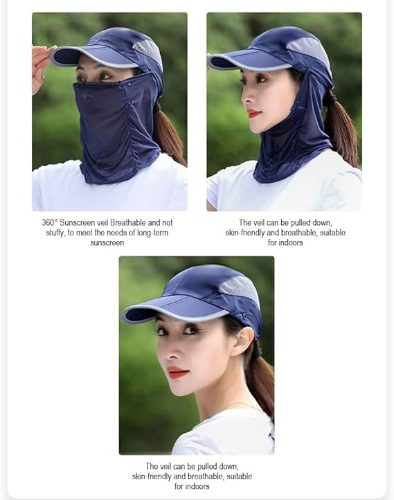 Foldable Summer Sun Hat, Detachable Neck Flap Face Cover