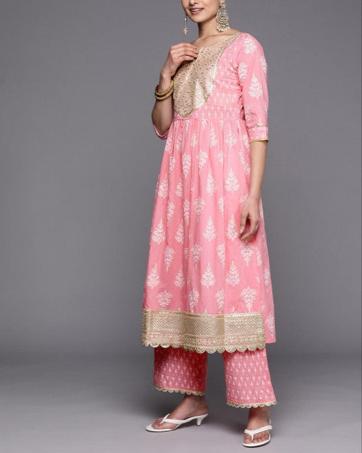 Women Ethnic Motifs Embroidered Pure Cotton Kurta With Palazzos & With Dupatta-KYAMSTORE
