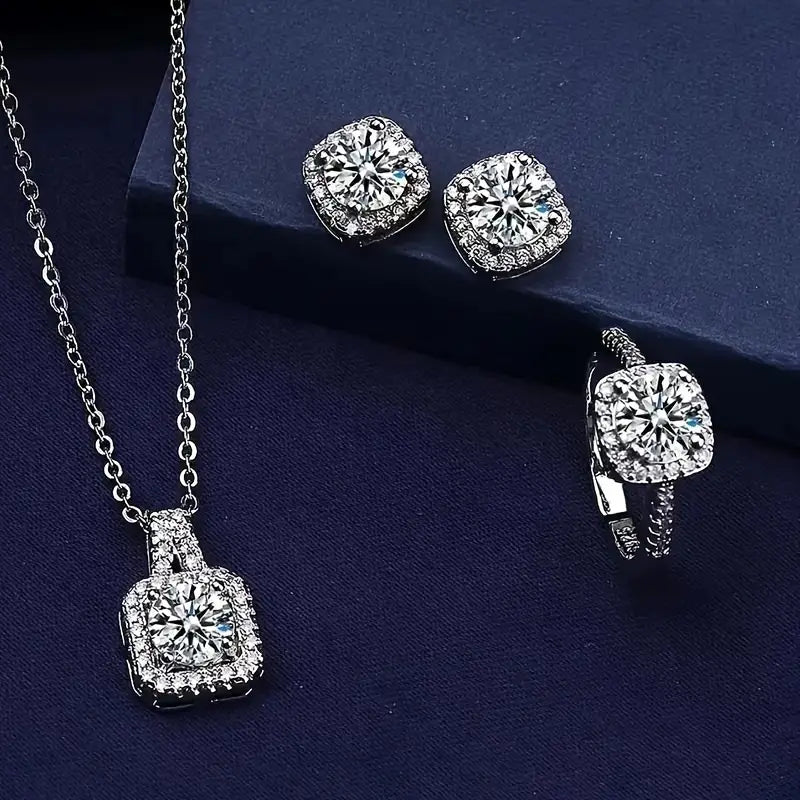 Zirconia Cuboid Jewelry Set – Earrings, Pendant & Ring | Delivery: 5 to 10 business days | Limited stocks available | Hurry before Sold Out