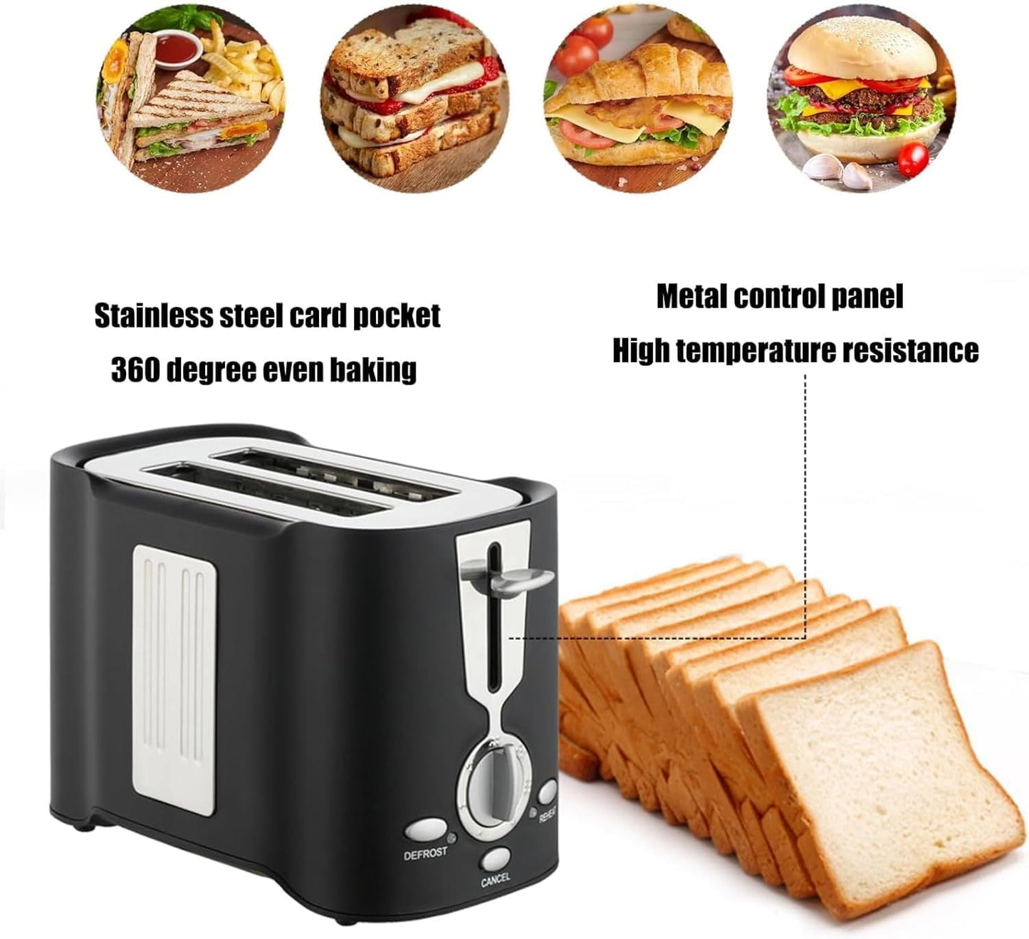 2-Slice Toaster, 800W, Multi-Functional Wide Slot Toaster