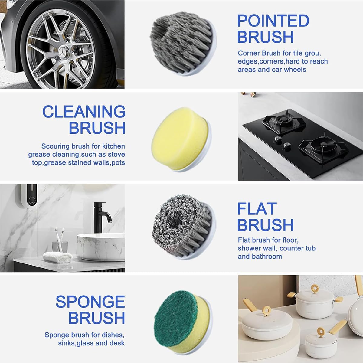 Multifunctional Electric Brush for Cleaning with LED Indicator and 5 Brush Heads