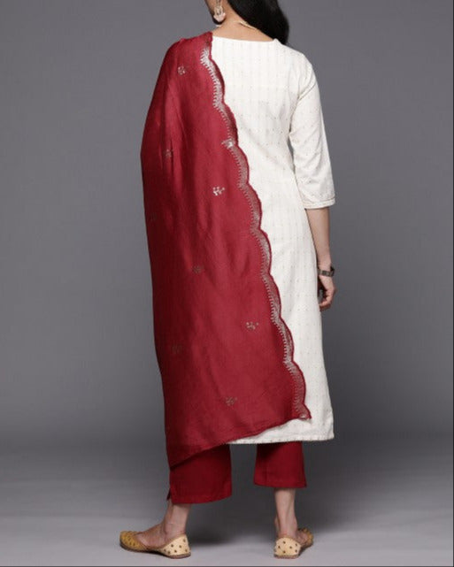 Floral Embroidered Kurta with Trousers & With Dupatta-KYAMSTORE