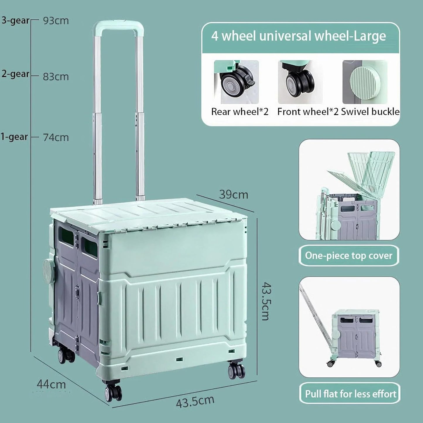 Foldable Shopping Trolley Cart with Lid, 40kg Heavy-Duty Capacity