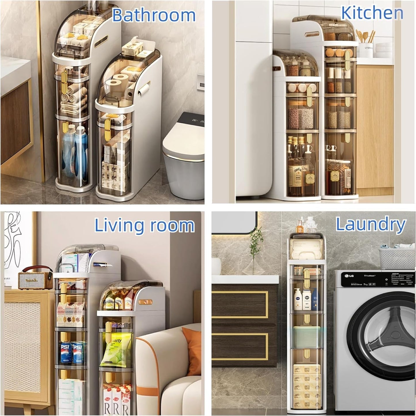 4-Tiers Bathroom Floor Cabinet Narrow Slim Gap Tower Organizer Side Rolling