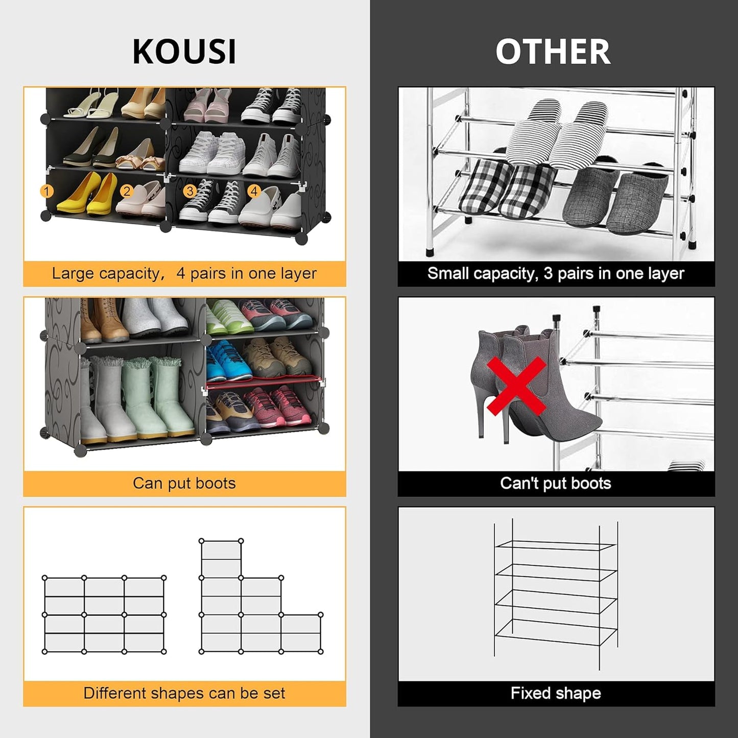 Portable Shoe Rack Organizer 48 Pair Tower Shelf Shoe Storage Cabinet
