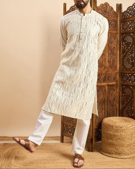 Embroidered Straight Kurta-KYAMSTORE