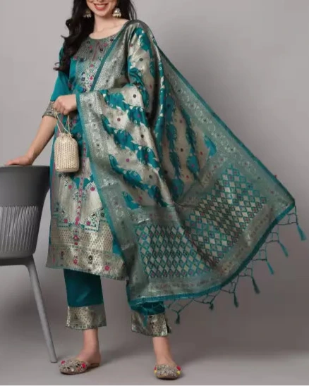 Women Cotton Silk Kurta Pant Dupatta Set-KYAMSTORE