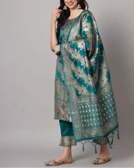 Women Cotton Silk Kurta Pant Dupatta Set-KYAMSTORE