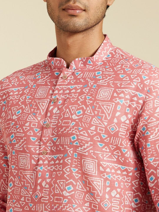 Geometric Printed Mandarin Collar Straight Kurta-KYAMSTORE