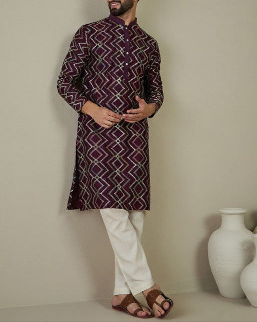 Men Ethnic Motifs Embroidered Thread Work Kurta-KYAMSTORE