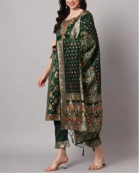 Women Cotton Silk Kurta Pant Dupatta Set-KYAMSTORE