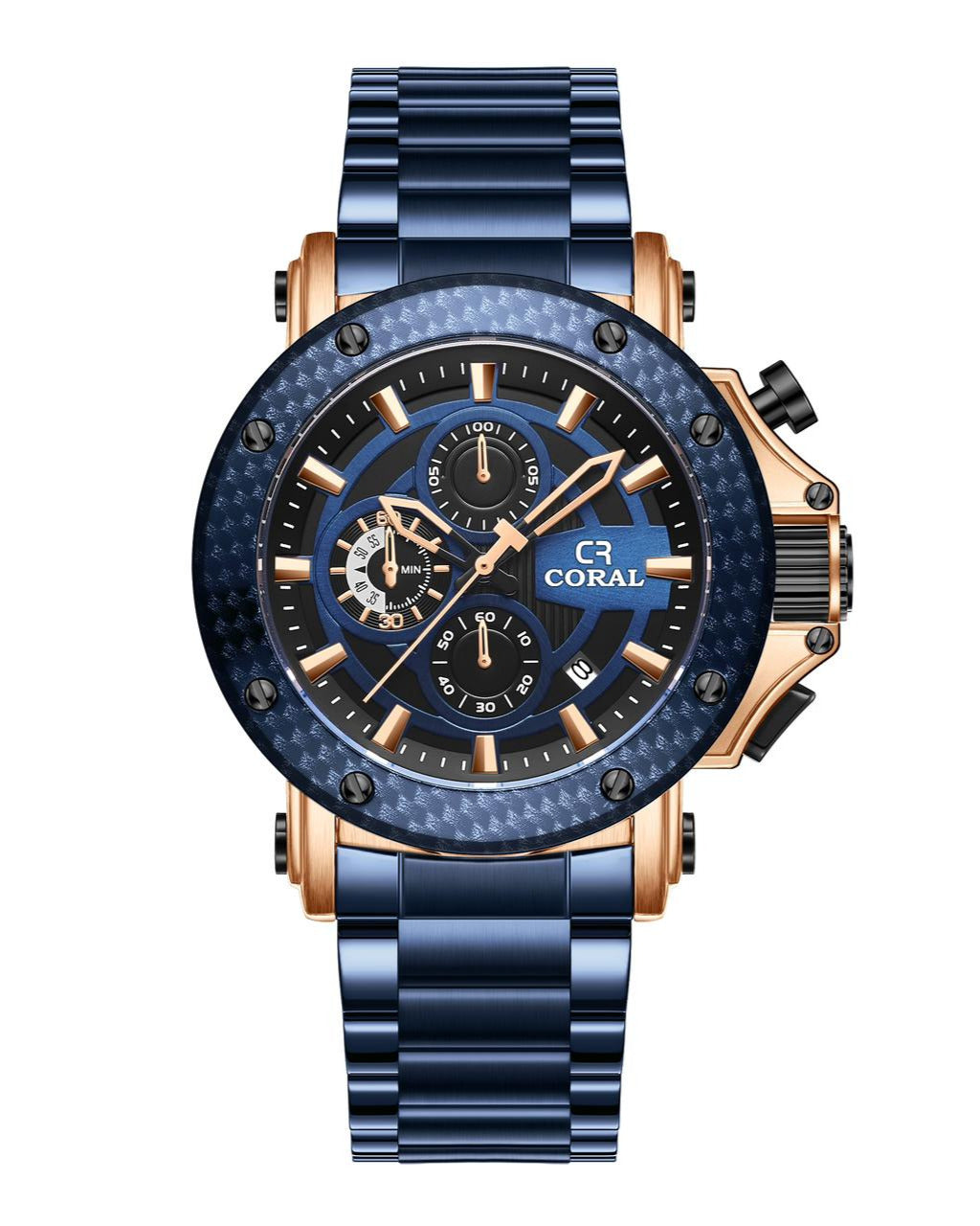 Coral Chronograph Men’s Watch With Date | Stainless Steel | Blue (9616)-KYAMSTORE