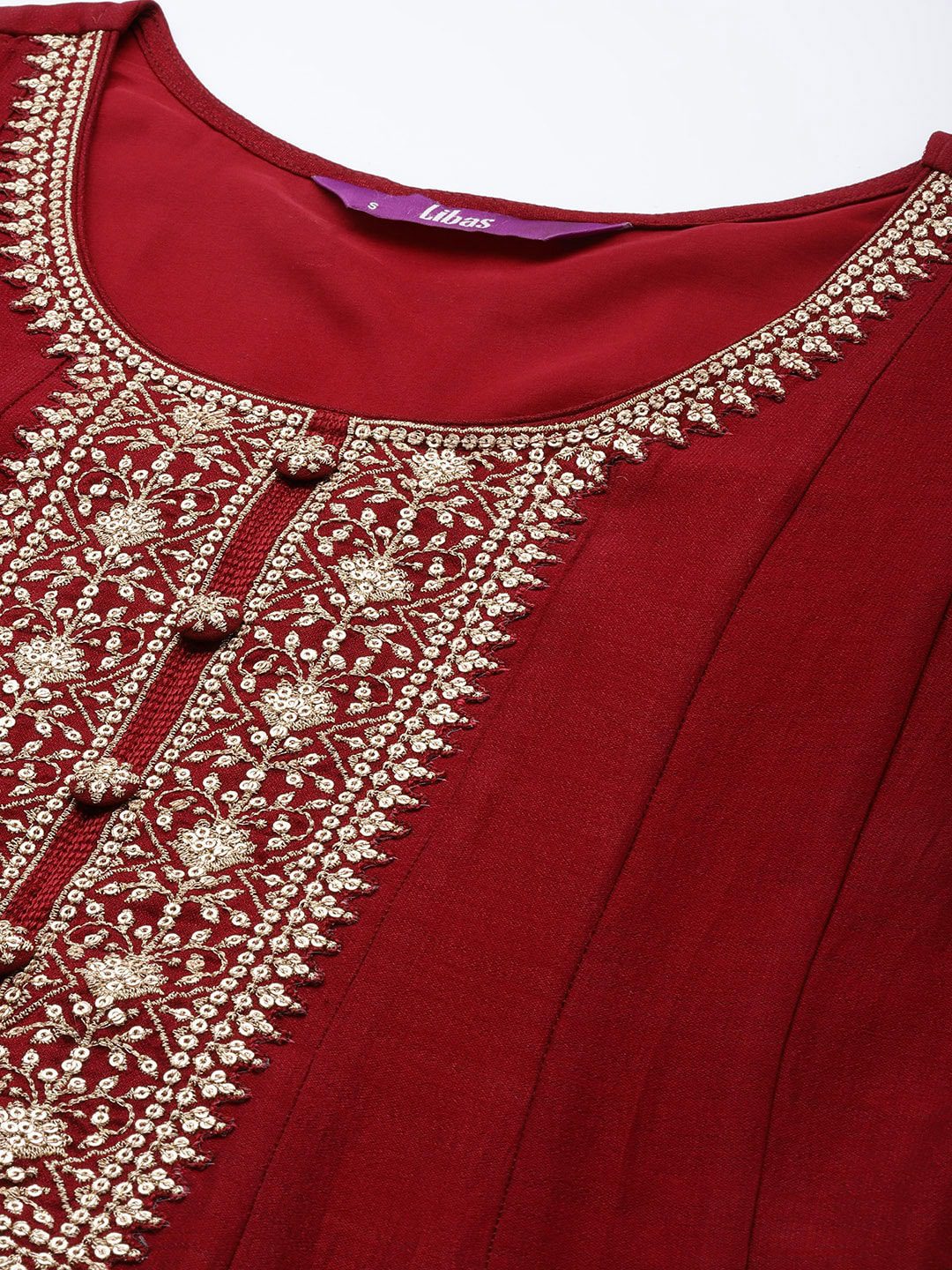 Women Maroon Floral Embroidered Sequinned Kurta with Trousers & Dupatta-KYAMSTORE