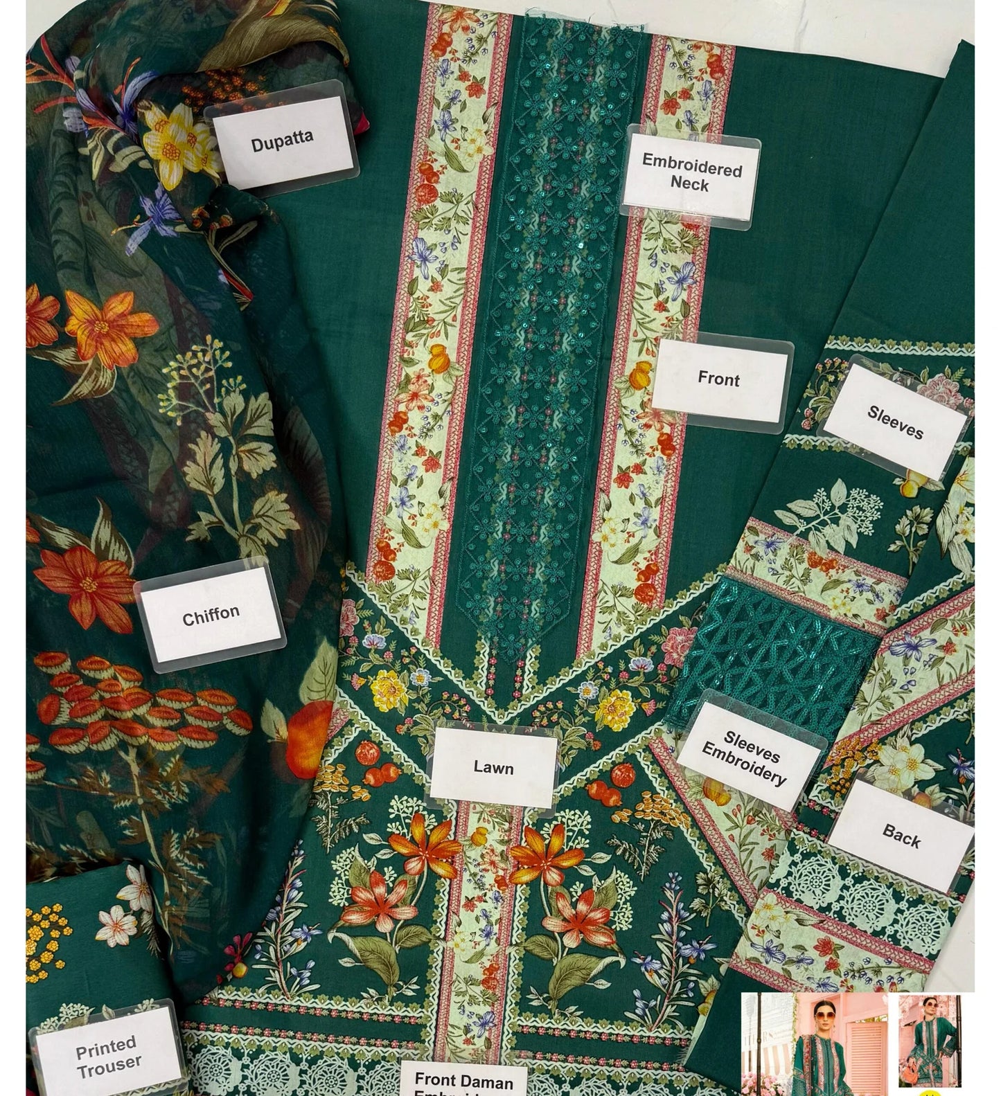 3 Piece Unstitched Embroidered Lawn Suit
