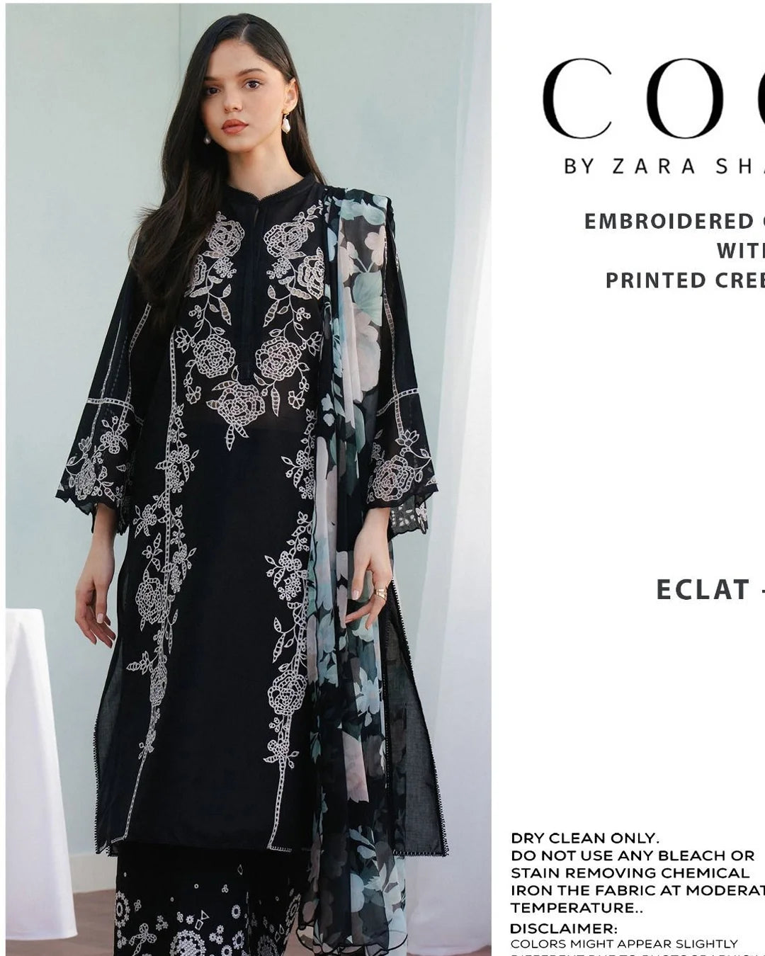 Embroidered Chikankari with printed Creb Dupatta