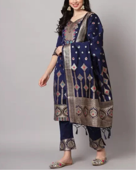 Women Cotton Silk Kurta Pant Dupatta Set-KYAMSTORE